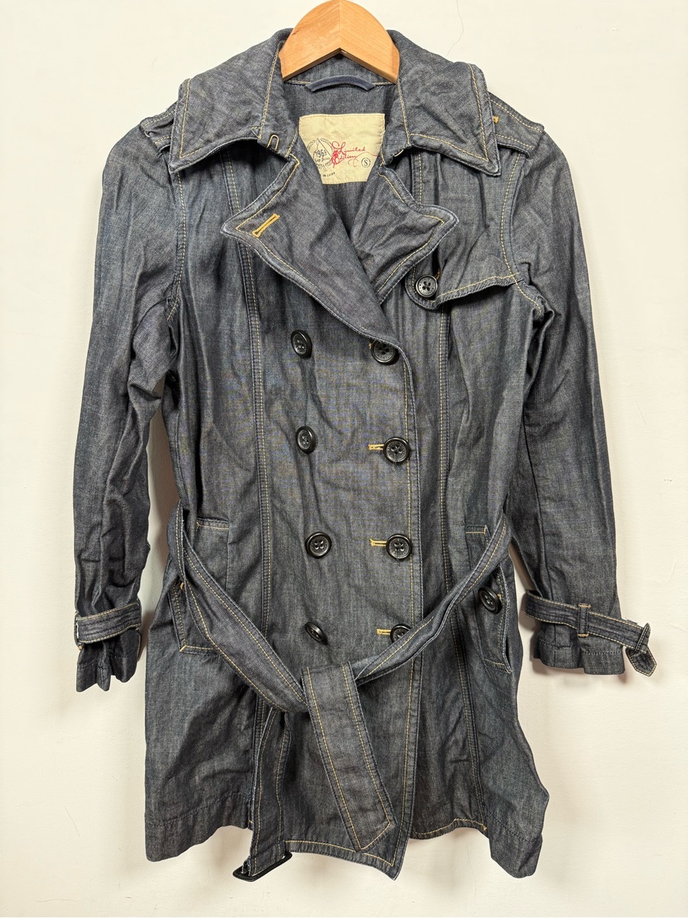 Gap 1969 Limited Edition Denim Trench Coat Dark Wash Belted Double Breasted S